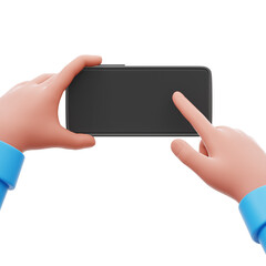 Tapping on Mobile Phone 3D Mockup Rendering Isolated Transparent Background