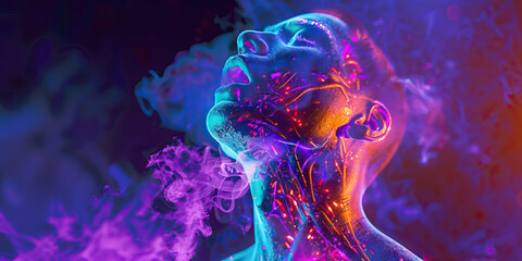 Bronchitis Battle: The Coughing Fits and Chest Congestion - Imagine a person coughing uncontrollably, with a highlighted chest showing congestion