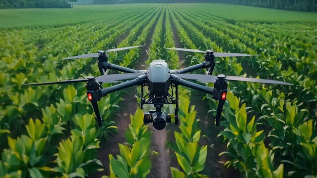 Drone Over Cornfield: Precision Agriculture. Concept Agricultural Technology, Precision Farming, Drone Photography, Rural Innovation