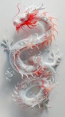 Red and white Chinese dragon on a plain background. 