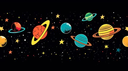 Naklejka premium Background materials: Illustrations of Cosmic Planets and Aerospace Themes