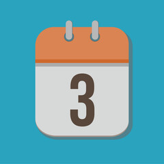 Calendar with number 3 in orange, white and brown in minimalist tones, with blue bakcground