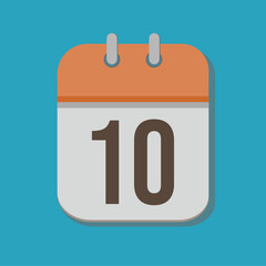 Calendar with number 10 in orange, white and brown in minimalist tones, with blue bakcground