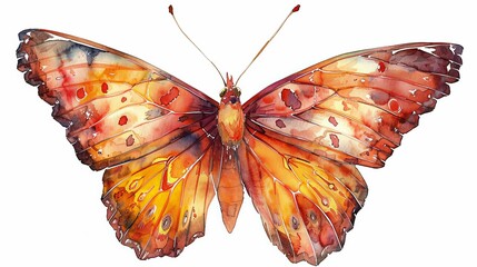 Watercolor design of butterfly flying in colorful patern wallpaper isolated