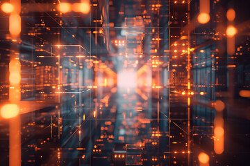 Fototapeta premium Glowing translucent wallpaper in wireframe visualization, ideal for futuristic and abstract design concepts