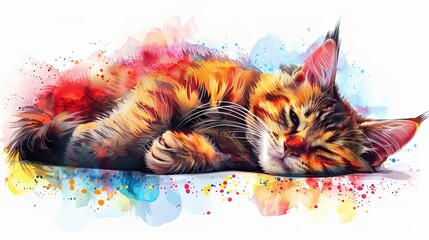 Clipart of multicolor cat design in watercolor style wallpaper isolated