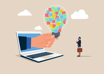 Brainstorm with sticky notes. Ideation, brainstorming to gather new idea. Vector illustration.