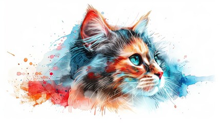 Beautiful cute cat design in watercolor style