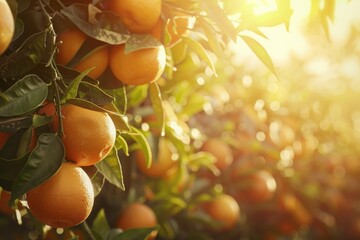 Citrus branches with organic ripe fresh oranges
