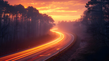 A dynamic and high-speed abstract background of city highway with light trails at night.