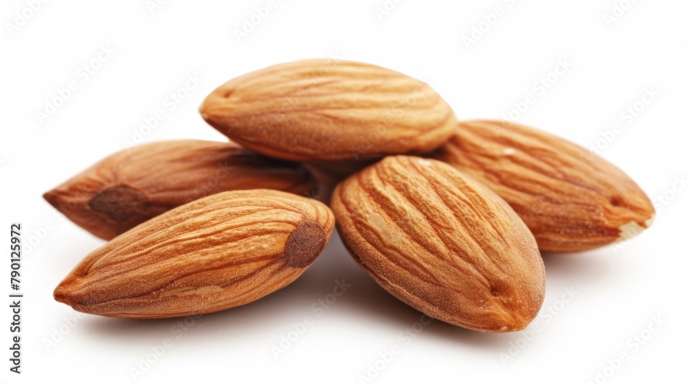 Wall mural close-up of stack almonds on white table