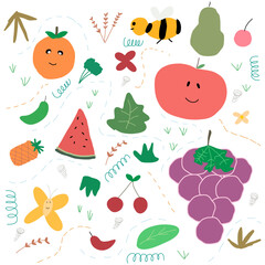 children drawing fruit abstract illustration