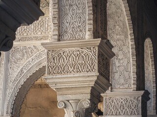 Casa de Pilatos, Mudejar carving on pillars of Patio Principal.