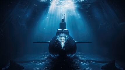 Heavy atomic submarine under the ocean. - obrazy, fototapety, plakaty