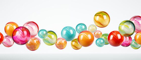 Colorful Swirl Marbles on White Panoramic Background