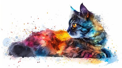 Funny cat design in watercolor painting style
