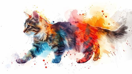 Funny cat design in watercolor painting style