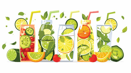 Drink more water card background with detox drinks in