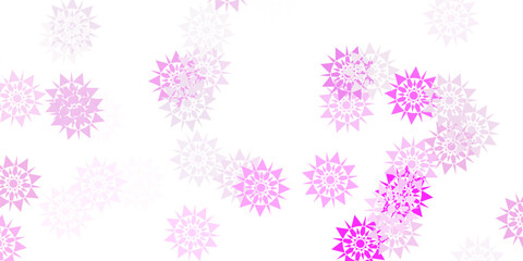 Light pink, yellow vector beautiful snowflakes backdrop with flowers.