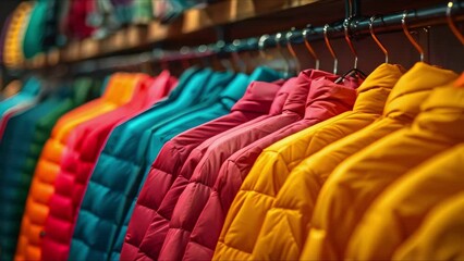 Colorful Array of Apparel on Boutique Rack. Concept Fashion Trends, Clothing Display, Boutique Styling, Colorful Outfits, Visual Merchandising