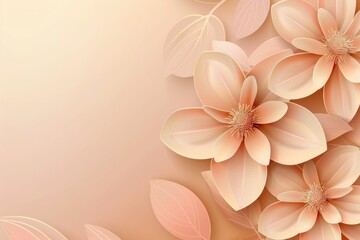 Pink Floral Harmony Delicate Flowers and Leaves on Beautifu l Beige Background with Copyspace for Text