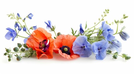 Three flowers on white surface