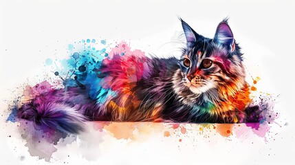 Cat design in multicolor watercolor style wallpaper illustration