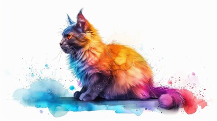 Cute cat with many colors design in watercolor style wallpaper