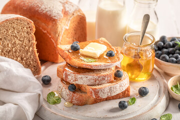 Homemade and sweet bread as a perfect breakfast.