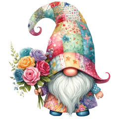Enchanted Garden Gnome with Colorful Roses.