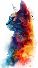 Kitty artistic design poster in watercolor style vertical wallpaper painting