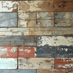 A wall made of wooden planks painted in various colors.