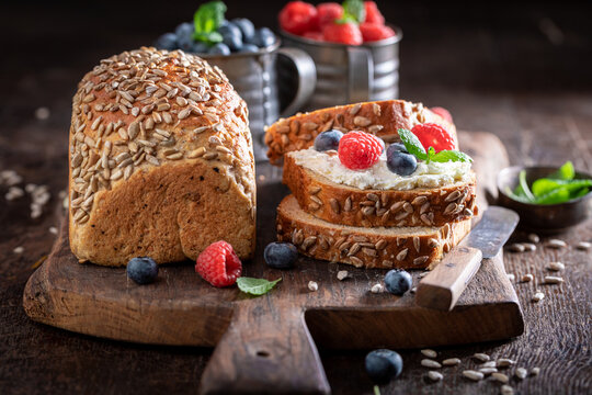 Homemade and sweet whole grain bread as an energetic breakfast.
