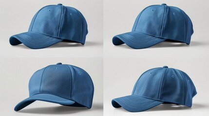 A mockup of a baseball cap in four different angles. - obrazy, fototapety, plakaty