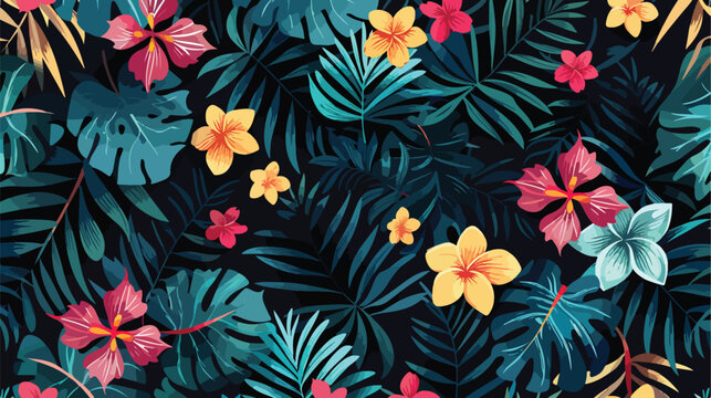 Floral seamless pattern with flowers and plants in bl