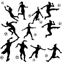 
Women Football or Soccer player kicks the ball. Girl soccer.silhouette