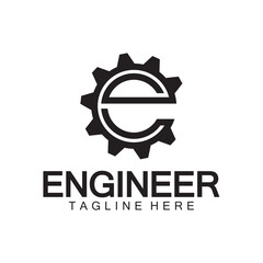 Engineer Logo Design, Letter E Gear Logo, Engineer logo with letter E and Gear elements