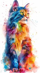 Vertical portrait of cat in watercolor style poster