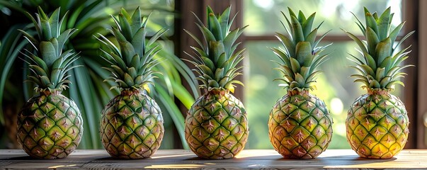 Pineapple on wood table and white background.  - obrazy, fototapety, plakaty