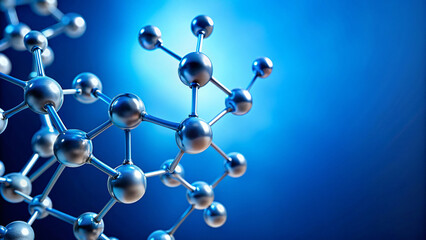 Blue background featuring molecular structures representing chemistry, drugs, atoms, and science