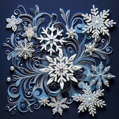 Snowflake Splendor Card: Delicate snowflakes in various shades of blue dance across the card, creating an intricate and mesmerizing pattern. Ai generated