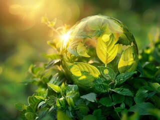 Eco globe with sunlight through leaves