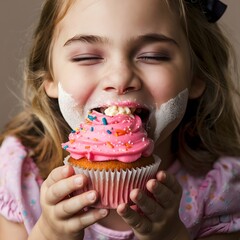 Baby  girl  enjoying  cupcake...