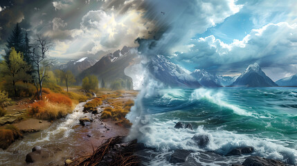 Dynamic Landscape Collage, Seasonal Transition and Nature's Force