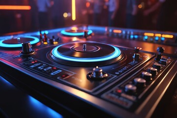 Nightlife Symphony: DJ Mixer in Warm Ambient Light
