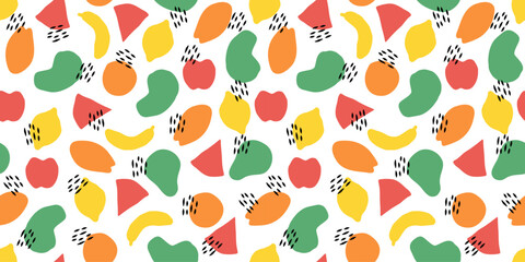 Repetitive pattern of colorful hand drawn fruits. Vector illustration suitable for prints.