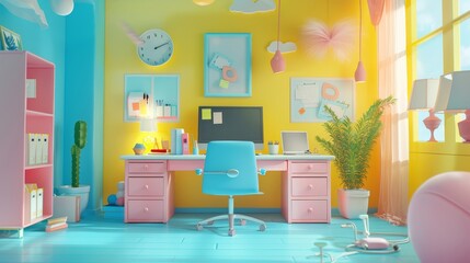 Desk scene with 3D animated support staff