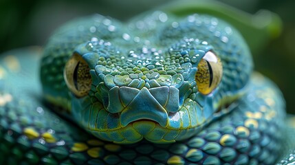 close up of a green snake