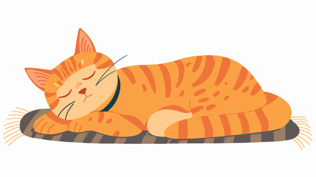 Happy calm cat sleeping relaxing on mat. 