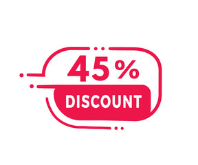 45 percent discount badge icon modern style. Banner design for business, advertising. Vector label.
